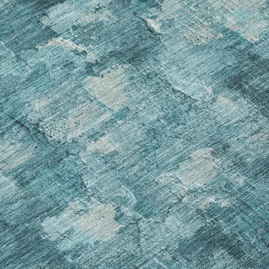 Teal Blue And Silver Abstract Washable Indoor Outdoor Area Rug Photo 7
