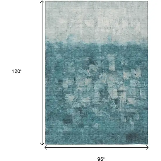 Teal Blue And Silver Abstract Washable Indoor Outdoor Area Rug Photo 3