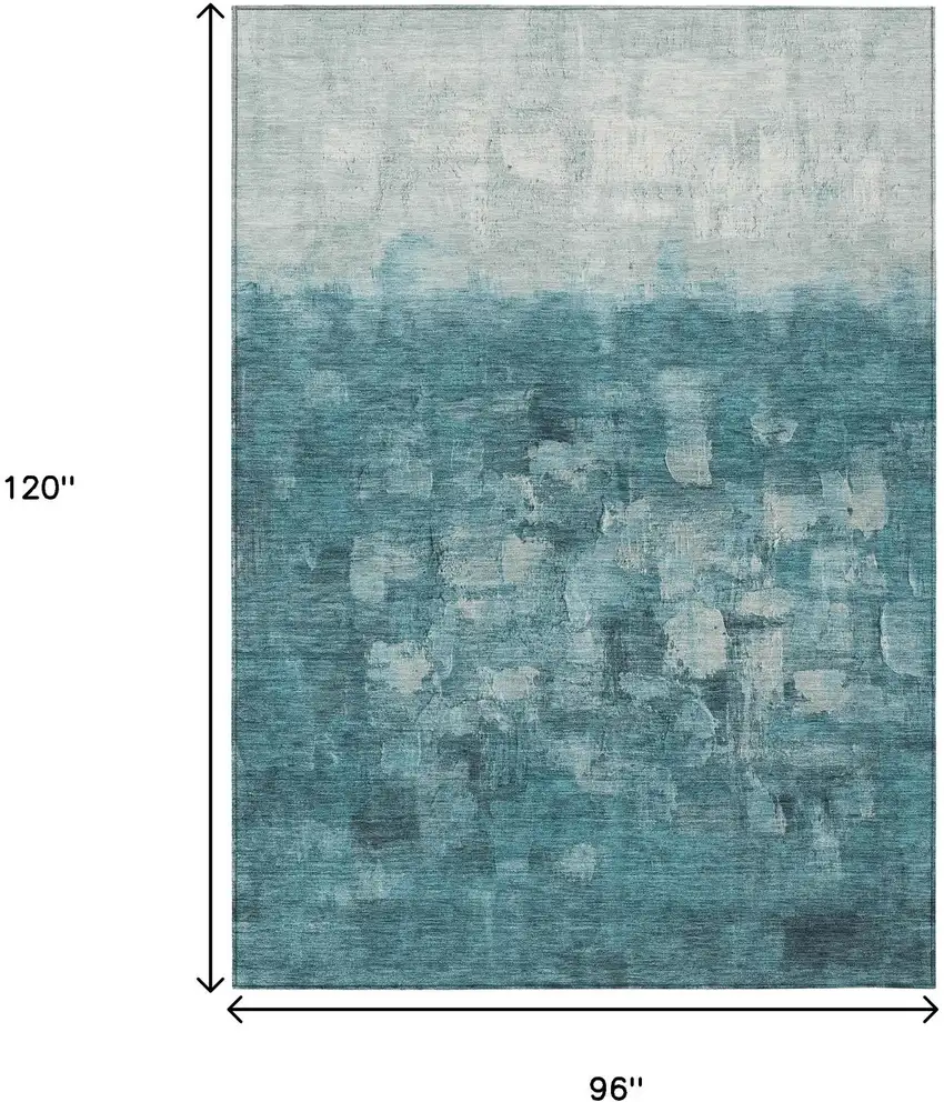 Teal Blue And Silver Abstract Washable Indoor Outdoor Area Rug Photo 3