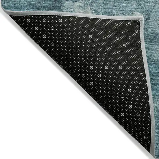 Teal Blue And Silver Abstract Washable Indoor Outdoor Area Rug Photo 5