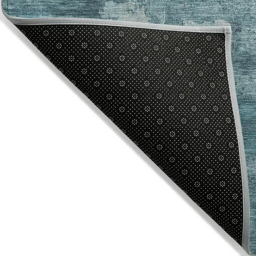 Teal Blue And Silver Abstract Washable Indoor Outdoor Area Rug Photo 5