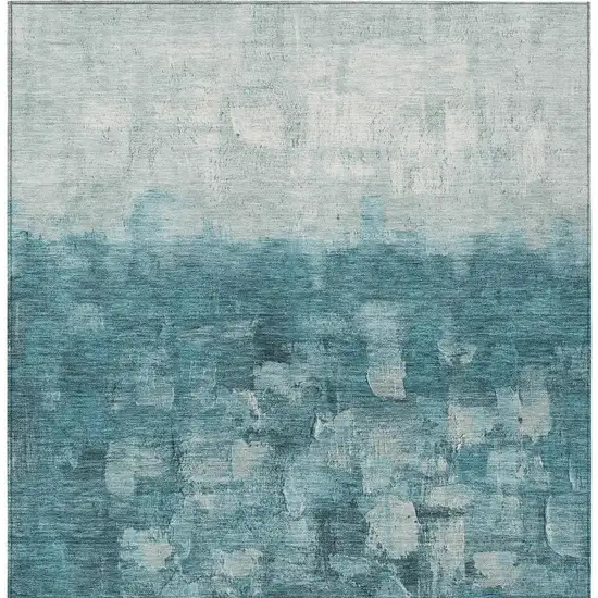 Teal Blue And Silver Abstract Washable Indoor Outdoor Area Rug Photo 5