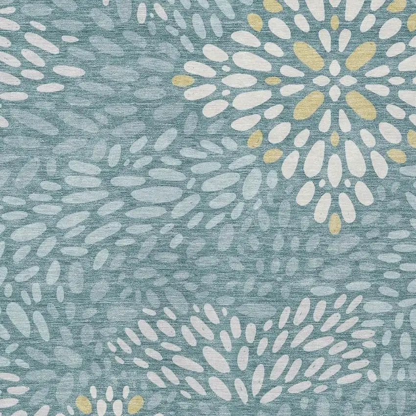 Teal Blue And Silver Abstract Washable Indoor Outdoor Area Rug Photo 2