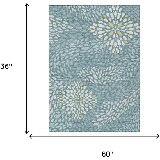 Teal Blue And Silver Abstract Washable Indoor Outdoor Area Rug Photo 6