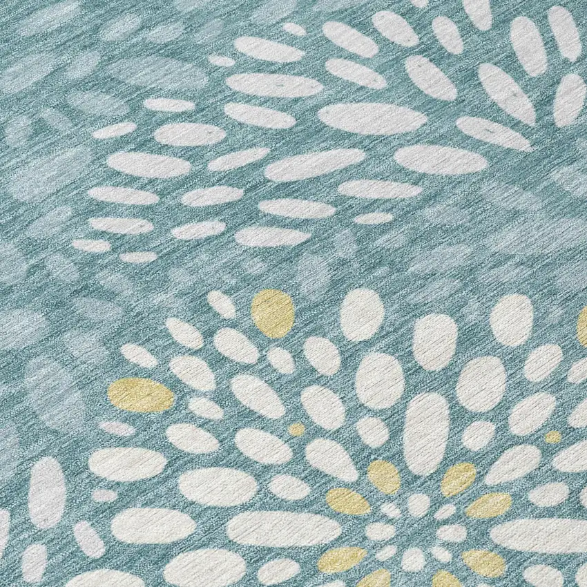 Teal Blue And Silver Abstract Washable Indoor Outdoor Area Rug Photo 5
