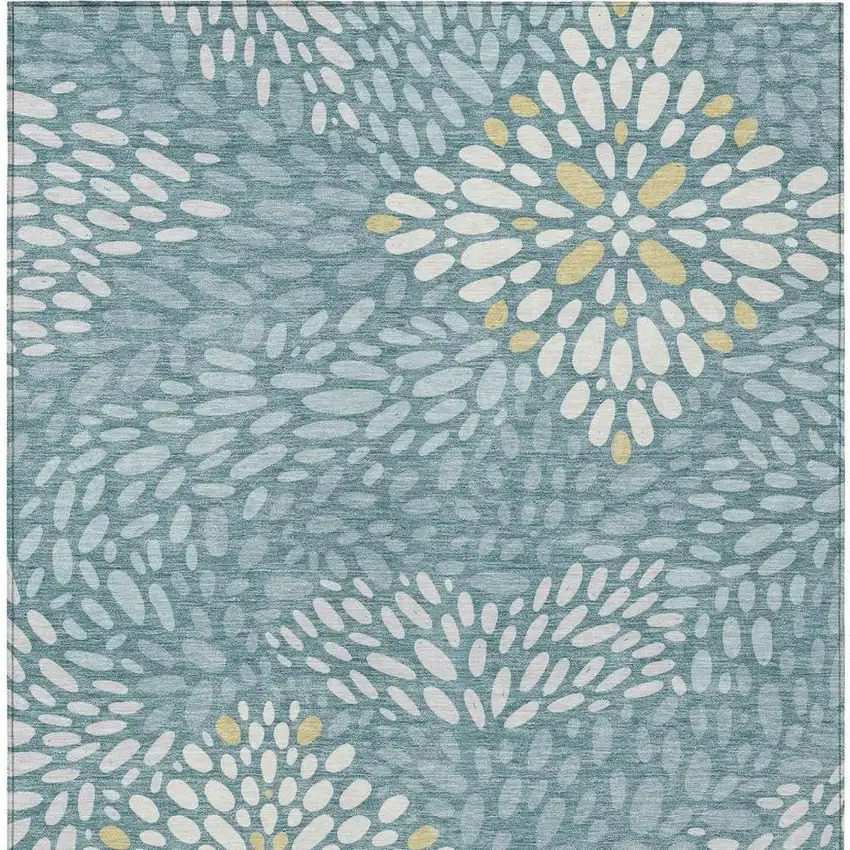 Teal Blue And Silver Abstract Washable Indoor Outdoor Area Rug Photo 1