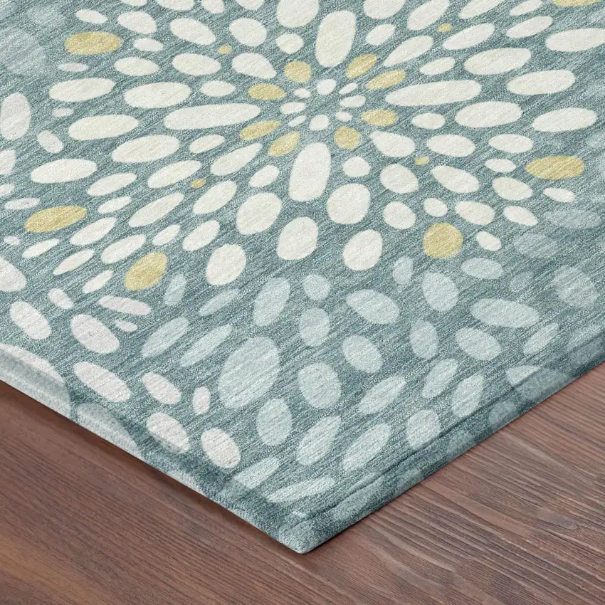 Teal Blue And Silver Abstract Washable Indoor Outdoor Area Rug Photo 4