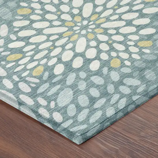 Teal Blue And Silver Abstract Washable Indoor Outdoor Area Rug Photo 4