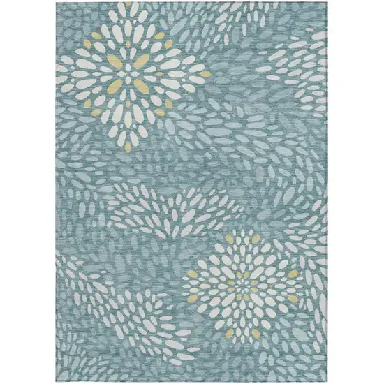 Teal Blue And Silver Abstract Washable Indoor Outdoor Area Rug Photo 3