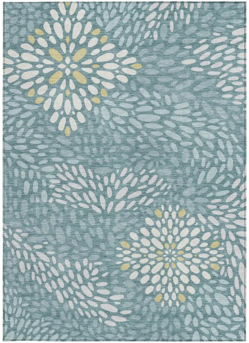 Teal Blue And Silver Abstract Washable Indoor Outdoor Area Rug Photo 3