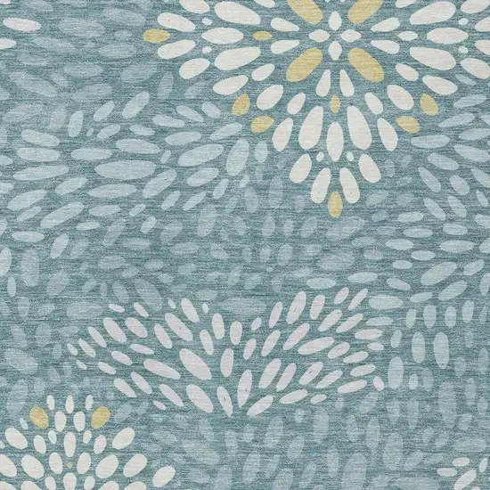 Teal Blue And Silver Abstract Washable Indoor Outdoor Area Rug Photo 2