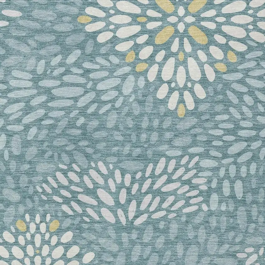 Teal Blue And Silver Abstract Washable Indoor Outdoor Area Rug Photo 2