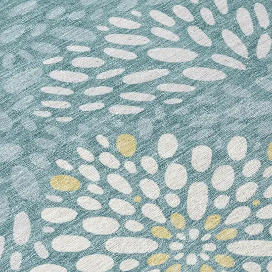 Teal Blue And Silver Abstract Washable Indoor Outdoor Area Rug Photo 5