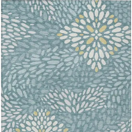 Teal Blue And Silver Abstract Washable Indoor Outdoor Area Rug Photo 3