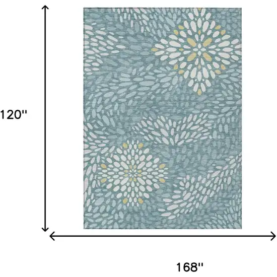 Teal Blue And Silver Abstract Washable Indoor Outdoor Area Rug Photo 6