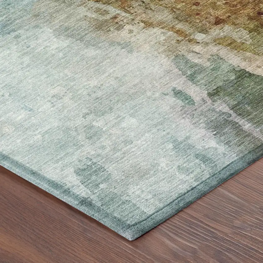Teal Blue And Silver Abstract Washable Indoor Outdoor Area Rug Photo 5