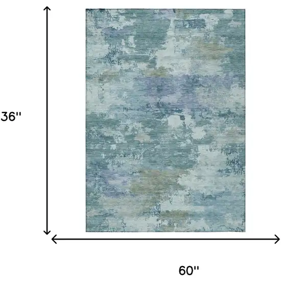 Teal Blue And Silver Abstract Washable Indoor Outdoor Area Rug Photo 5