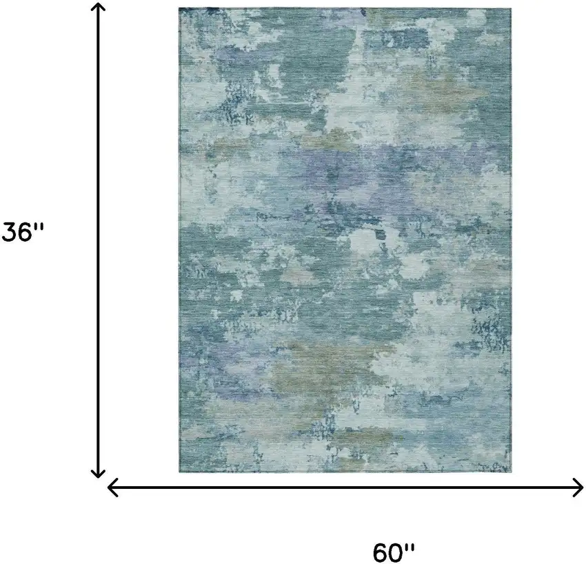 Teal Blue And Silver Abstract Washable Indoor Outdoor Area Rug Photo 5