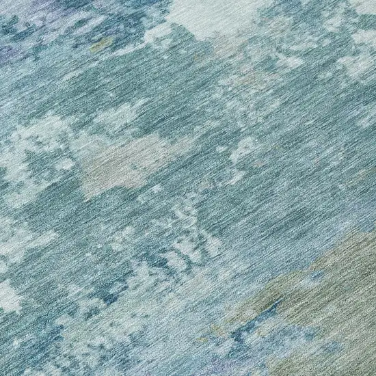 Teal Blue And Silver Abstract Washable Indoor Outdoor Area Rug Photo 4