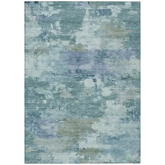 Teal Blue And Silver Abstract Washable Indoor Outdoor Area Rug Photo 2
