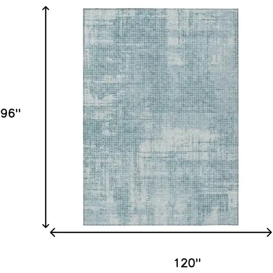 Teal Blue And Silver Abstract Washable Indoor Outdoor Area Rug Photo 5