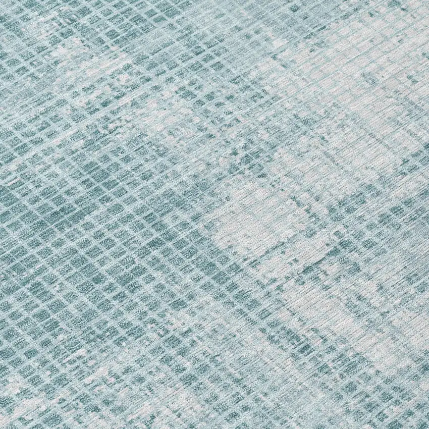 Teal Blue And Silver Abstract Washable Indoor Outdoor Area Rug Photo 4