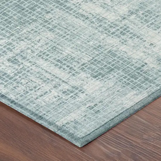Teal Blue And Silver Abstract Washable Indoor Outdoor Area Rug Photo 3