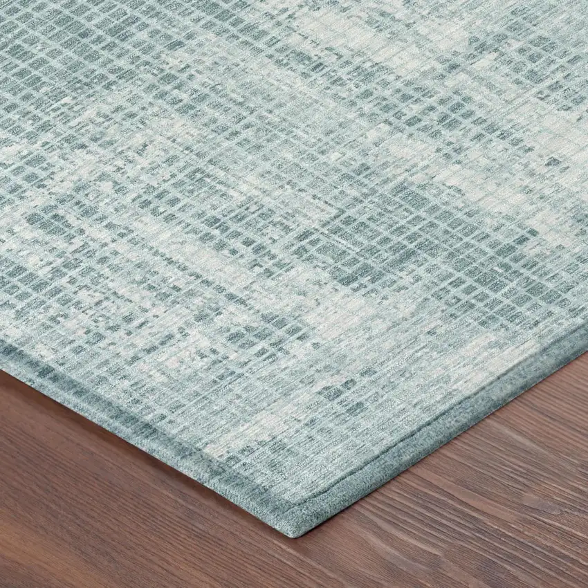 Teal Blue And Silver Abstract Washable Indoor Outdoor Area Rug Photo 3