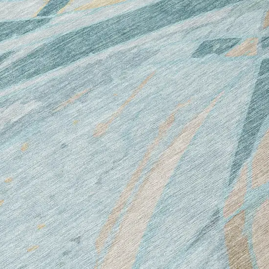 Teal Blue And Silver Abstract Washable Indoor Outdoor Area Rug Photo 4