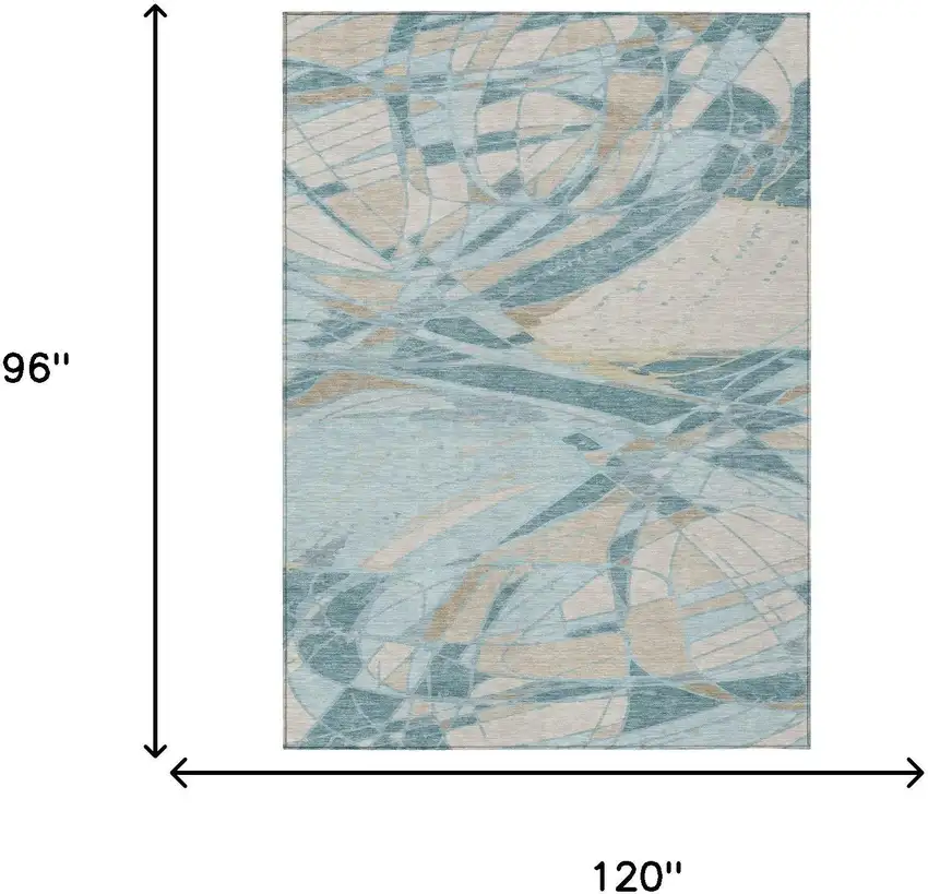 Teal Blue And Silver Abstract Washable Indoor Outdoor Area Rug Photo 5