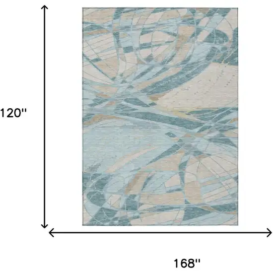 Teal Blue And Silver Abstract Washable Indoor Outdoor Area Rug Photo 5