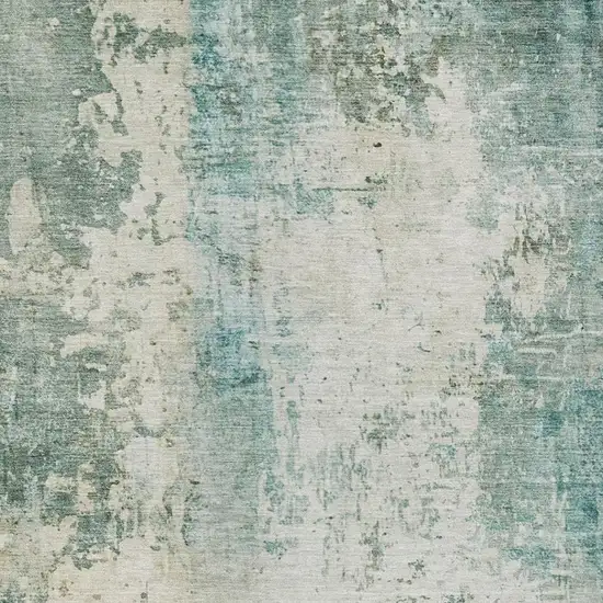 Teal Blue And Silver Abstract Washable Indoor Outdoor Area Rug Photo 3