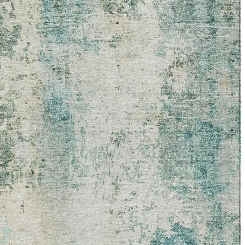 Teal Blue And Silver Abstract Washable Indoor Outdoor Area Rug Photo 6