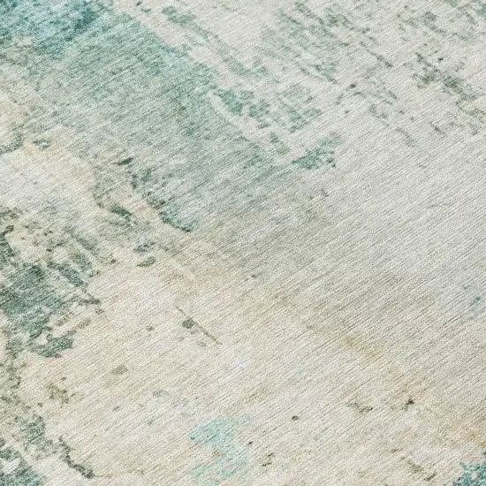 Teal Blue And Silver Abstract Washable Indoor Outdoor Area Rug Photo 9