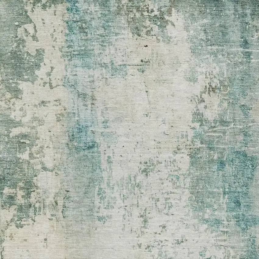 Teal Blue And Silver Abstract Washable Indoor Outdoor Area Rug Photo 5