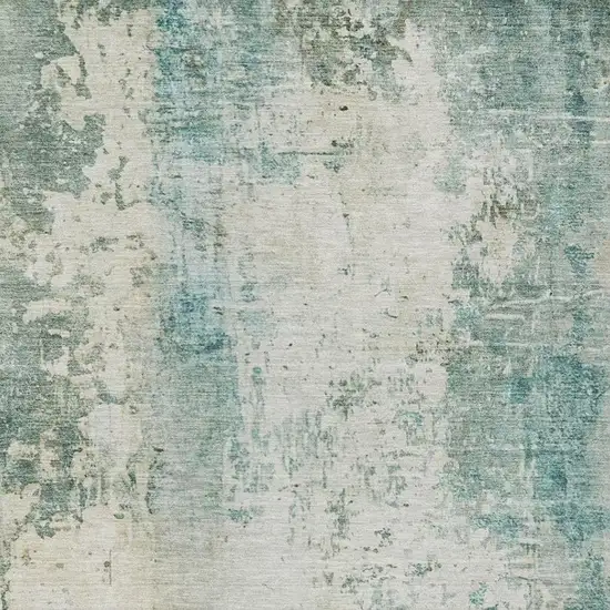 Teal Blue And Silver Abstract Washable Indoor Outdoor Area Rug Photo 5