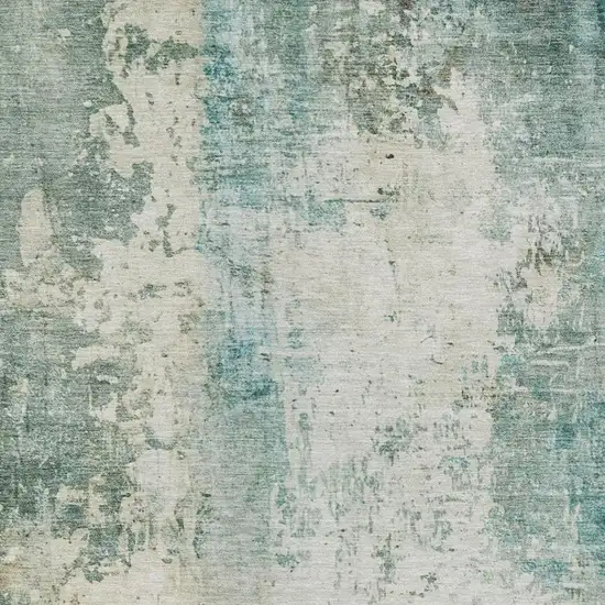 Teal Blue And Silver Abstract Washable Indoor Outdoor Area Rug Photo 4