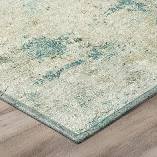 Teal Blue And Silver Abstract Washable Indoor Outdoor Area Rug Photo 8