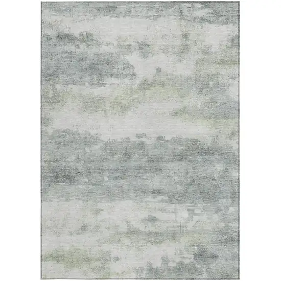 Teal Blue And Silver Abstract Washable Indoor Outdoor Area Rug Photo 2