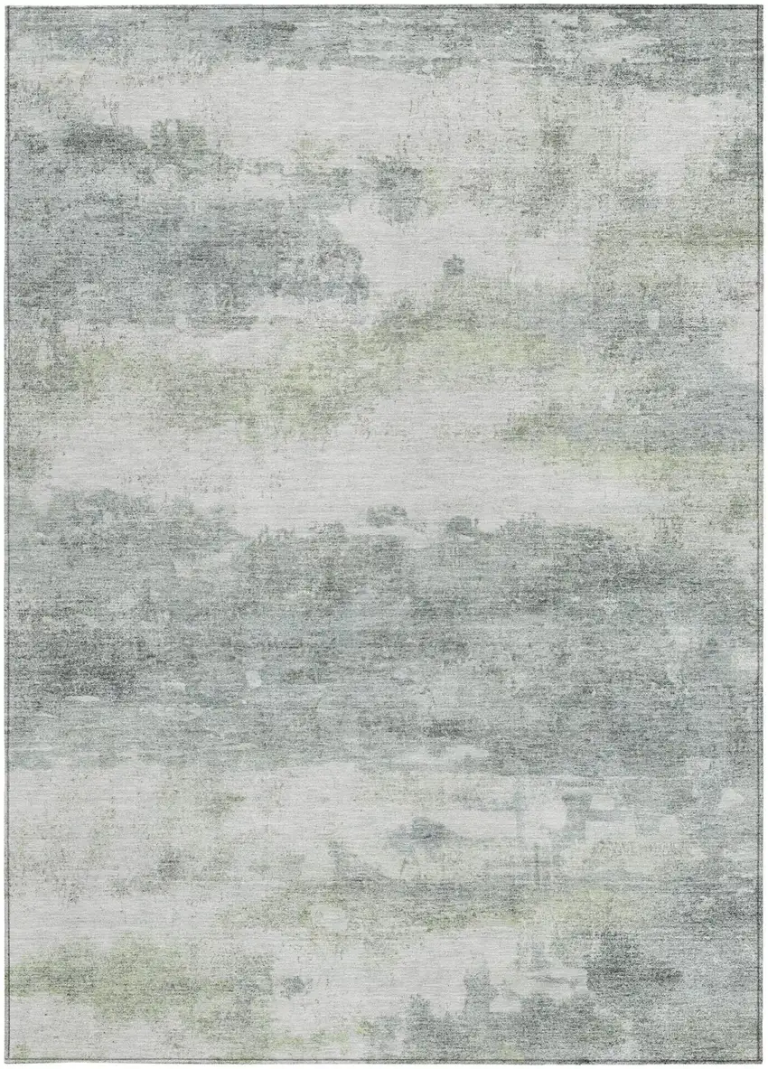 Teal Blue And Silver Abstract Washable Indoor Outdoor Area Rug Photo 2