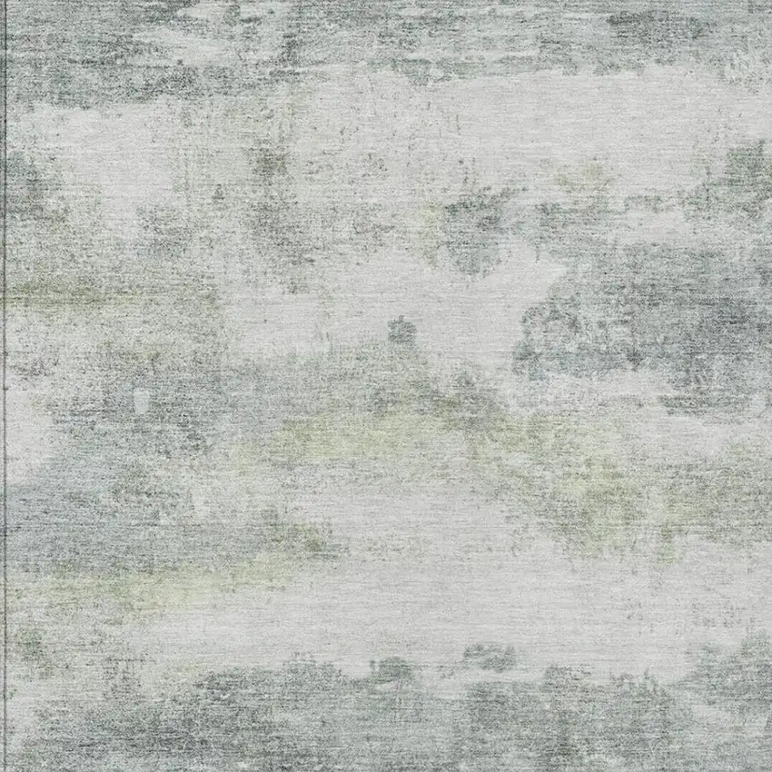 Teal Blue And Silver Abstract Washable Indoor Outdoor Area Rug Photo 7