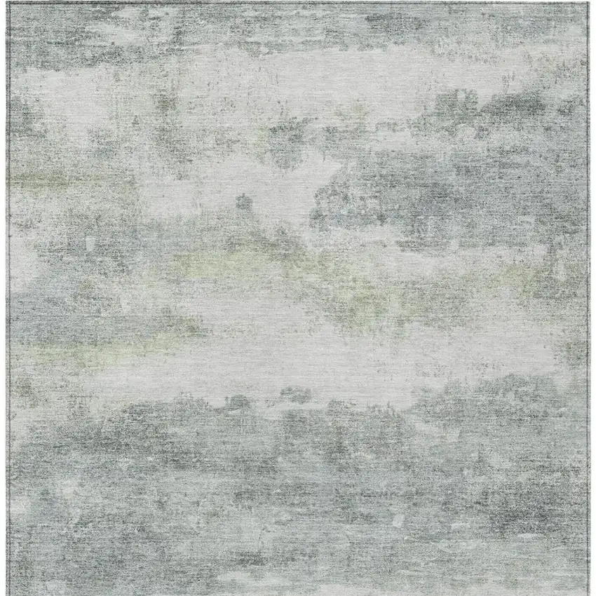 Teal Blue And Silver Abstract Washable Indoor Outdoor Area Rug Photo 8