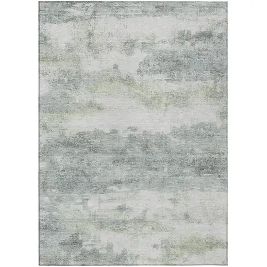Teal Blue And Silver Abstract Washable Indoor Outdoor Area Rug Photo 3