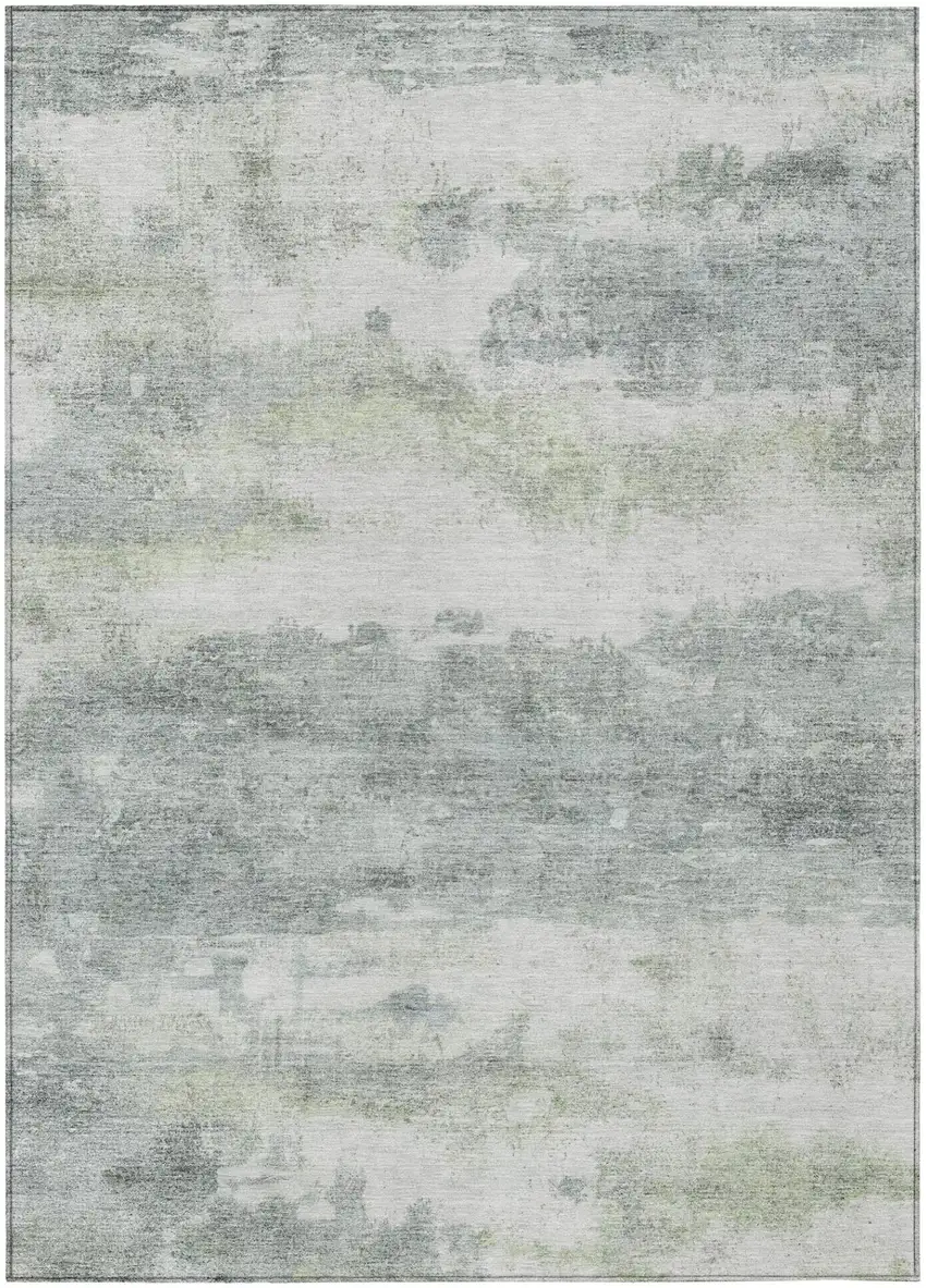 Teal Blue And Silver Abstract Washable Indoor Outdoor Area Rug Photo 3