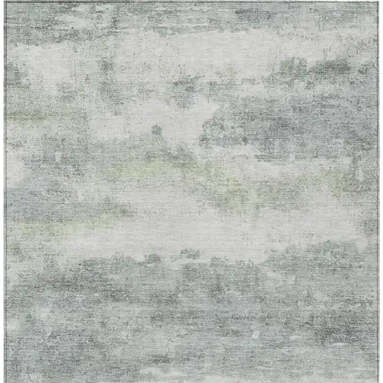 Teal Blue And Silver Abstract Washable Indoor Outdoor Area Rug Photo 9