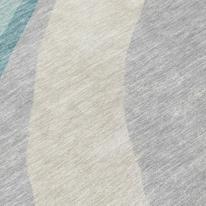 Teal Blue And Silver Abstract Washable Indoor Outdoor Area Rug Photo 4