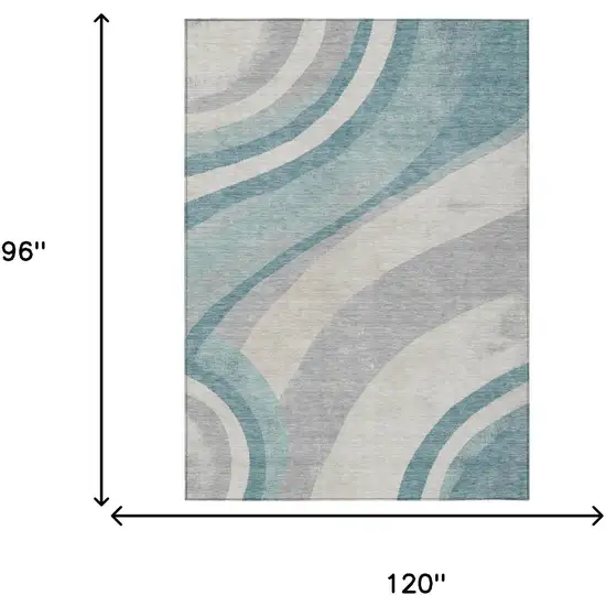 Teal Blue And Silver Abstract Washable Indoor Outdoor Area Rug Photo 5