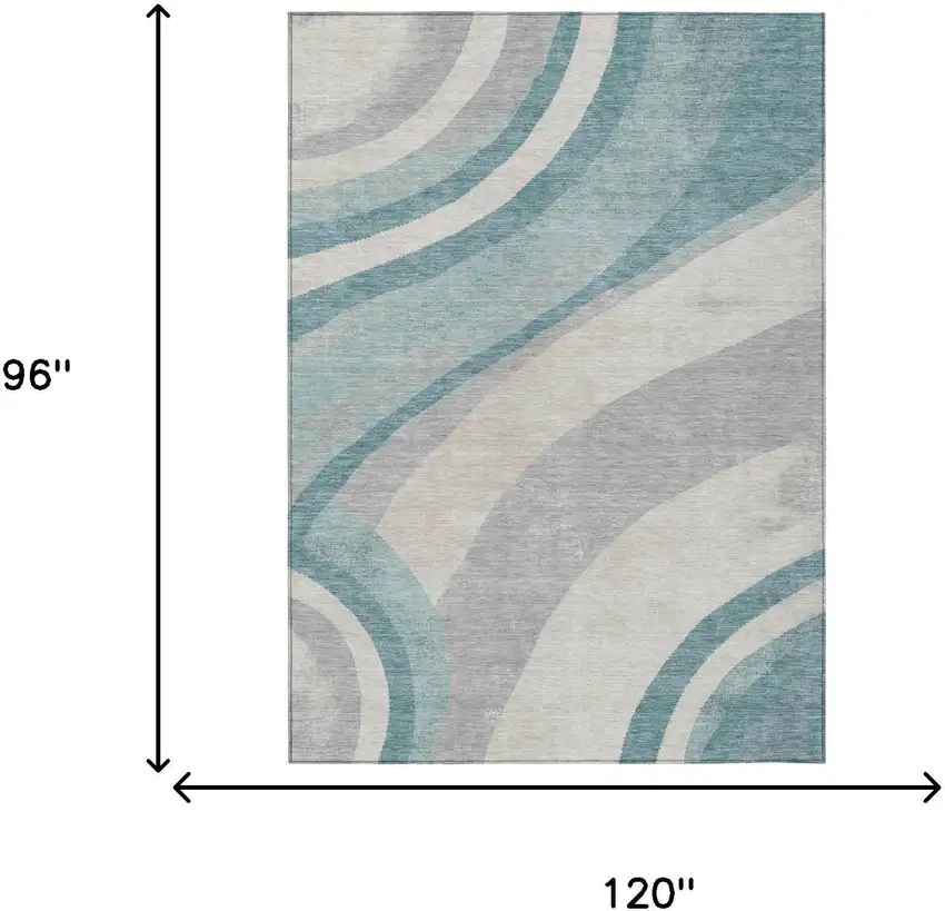 Teal Blue And Silver Abstract Washable Indoor Outdoor Area Rug Photo 5