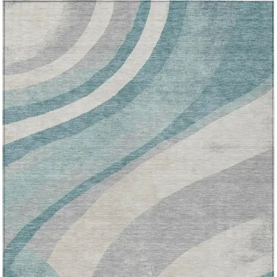 Teal Blue And Silver Abstract Washable Indoor Outdoor Area Rug Photo 3