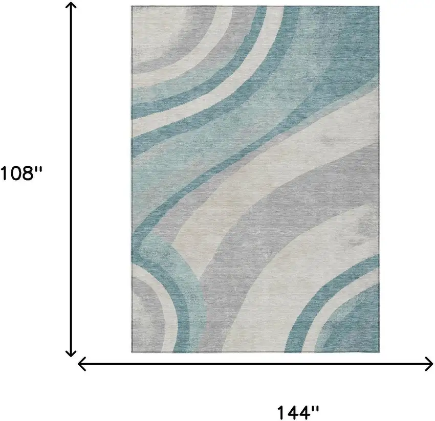 Teal Blue And Silver Abstract Washable Indoor Outdoor Area Rug Photo 6